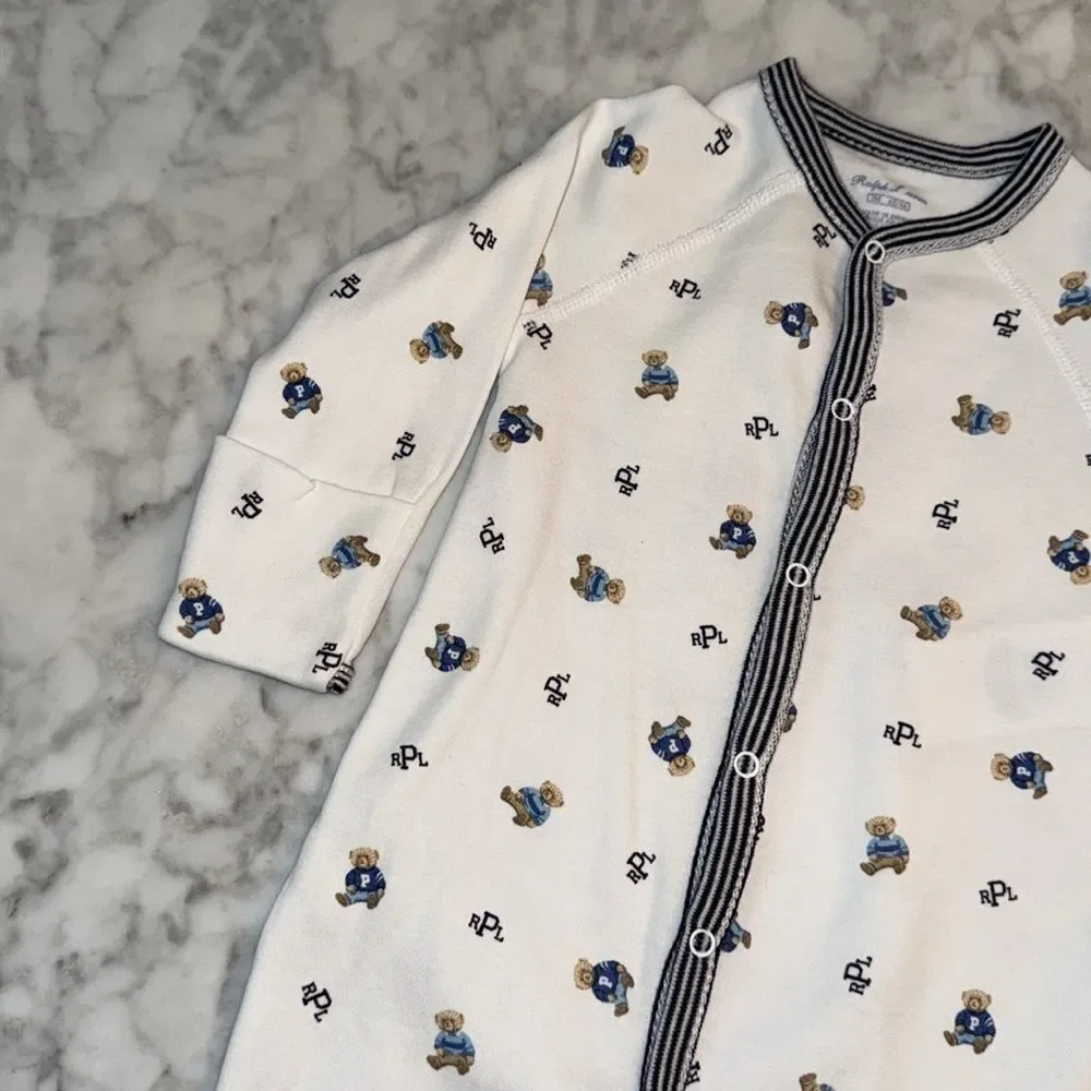 RALPH LAUREN LOGO TEDDY FOOTIE 3M